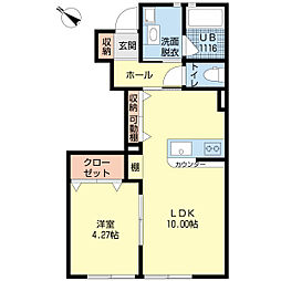 下所島フラット 1LDKの間取図画像