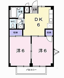 ファーストグリーン 2階2DKの間取り