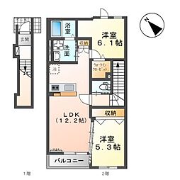 サン・ウイングＣ 2階2LDKの間取り