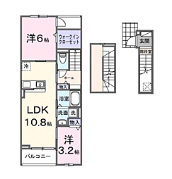 ソレイユ 3階2LDKの間取り