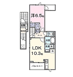 ソレイユ 2階1LDKの間取り