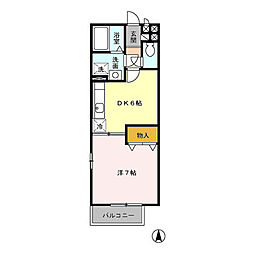 スカイパレス 2階1DKの間取り