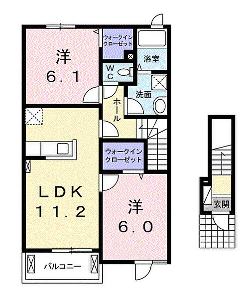 グレイスハーモニーI 202｜宮城県石巻市渡波字黄金浜(賃貸アパート2LDK・2階・57.64㎡)の写真 その2