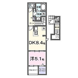 グラースII 2階1DKの間取り