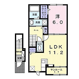 リベルテI 2階1LDKの間取り