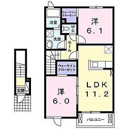 アヴニール　ジン　Ａ 2階2LDKの間取り