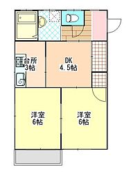 Life Will 2階2DKの間取り