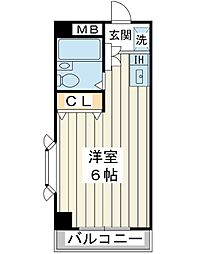 サンブライト北栄 4階ワンルームの間取り