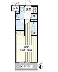 プラウランド行徳 1階ワンルームの間取り