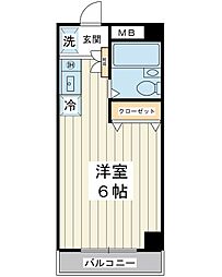 サンブライト北栄 ワンルームの間取図画像