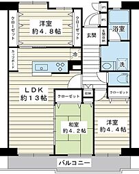 美浜東エステート4号棟 3LDKの間取図画像