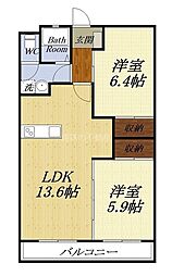 サンパティークK 2LDKの間取図画像