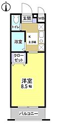 Y・KField 1Kの間取図画像