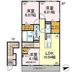 WIT YOKOTE 2階3LDKの間取り