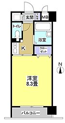 ブライティ助信 2階1Kの間取り