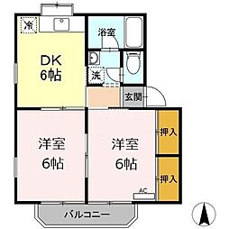 シュロスB 2DKの間取図画像