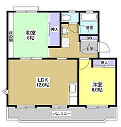 武藤ハイツ1 2LDKの間取図画像