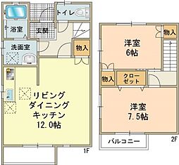 ドエルコートD 2LDKの間取図画像