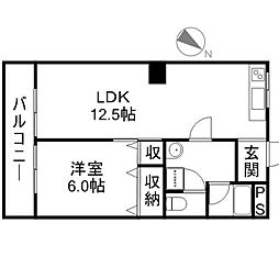 マンションろくべい 1LDKの間取図画像
