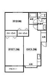 ハイツベルプラーナ 2DKの間取図画像