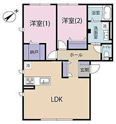 浜松市中央区三方原町アパート 2LDKの間取図画像