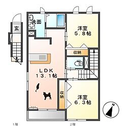アメジスト 2LDKの間取図画像