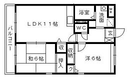 ボヌール上西3 2LDKの間取図画像