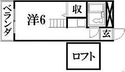 CASA元浜 ワンルームの間取図画像