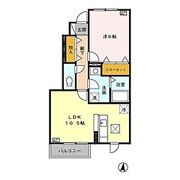 ロイヤルタウン染地台C 1LDKの間取図画像