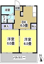 リバーサイド2 2DKの間取図画像
