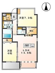 フルール・ド・リス 2LDKの間取図画像