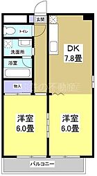 ラフォーレ・東三方 2DKの間取図画像