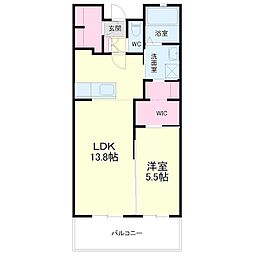 ルシェリア原島 1LDKの間取図画像