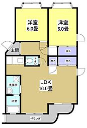 遠鉄ハイツ西ケ崎F 2LDKの間取図画像