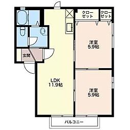 コーポワカヒガシ2 2LDKの間取図画像