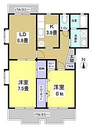 エクセレント 2LDKの間取図画像