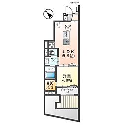 ユニヴァリィII初生(仮) 1LDKの間取図画像