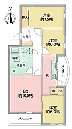 明開ハイツB 3LDKの間取図画像