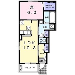 イーリスB 1LDKの間取図画像