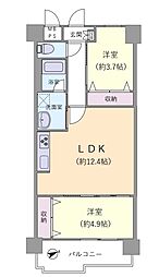 朝日プラザ中津 2LDKの間取図画像