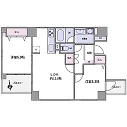 ベル・アーバニティ同心 2LDKの間取図画像