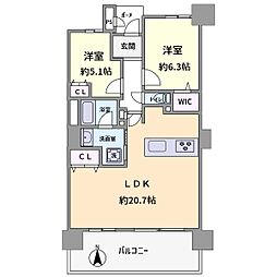 ユニハイム与力町公園 2LDKの間取図画像
