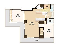 キングマンション堂島川 2LDKの間取図画像