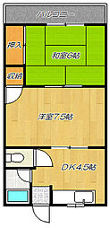 岡村マンション 2DKの間取図画像