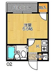 ハーモニーハイツ忍ケ丘 1Kの間取図画像