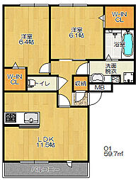 ステラ平野屋 2LDKの間取図画像