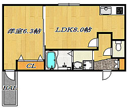 JR片町線(学研都市線) 住道駅 徒歩5分の賃貸アパート 1階1LDKの間取り