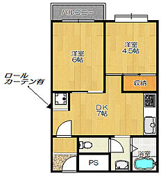マンションウエストプラザ 2DKの間取図画像