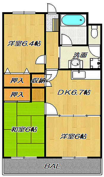 大阪府東大阪市東石切町3丁目(賃貸マンション3DK・3階・58.59㎡)の写真 その2