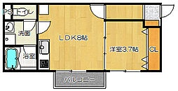 京阪本線 萱島駅 徒歩9分の賃貸アパート 2階1LDKの間取り